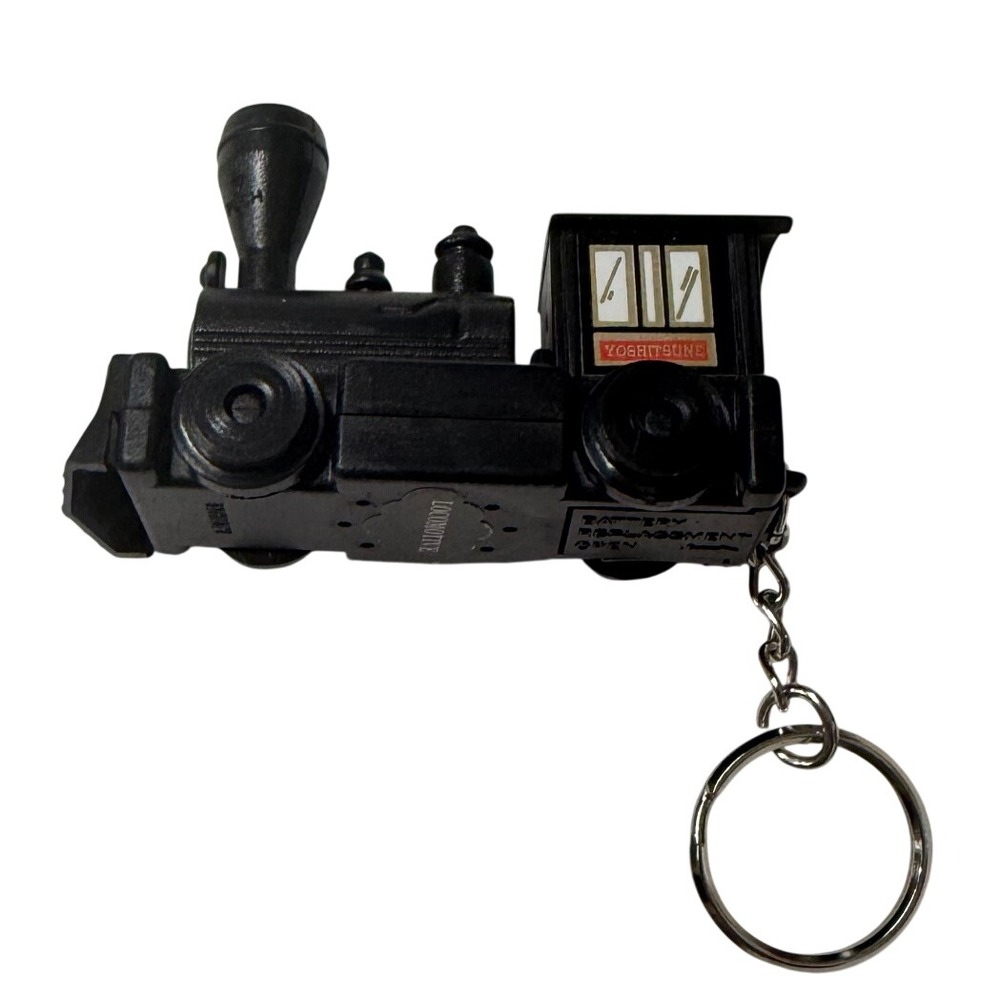 Vintage Yoshitsune Steam Locomotive Train Keychain Black Plastic Toy Novelty